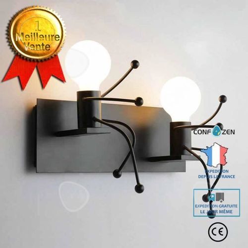 Confo® Applique Murale Interieur,E27 Créatifs Dessin Animé Applique Murale Rétro Fer Lampe Murale Moderne