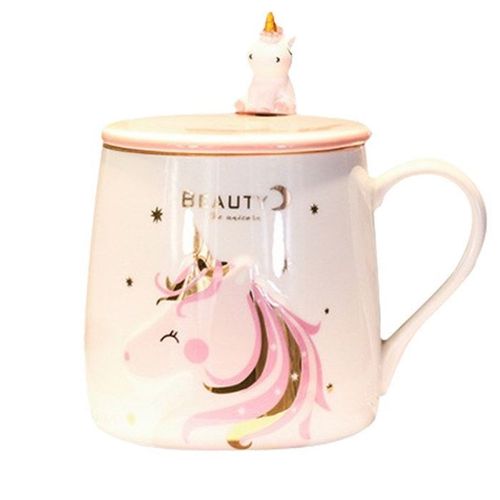 Td® Jolie Fille Licorne En Céramique Couple Tasse De Petit Déjeuner Café Avec Cuillère Couvercle