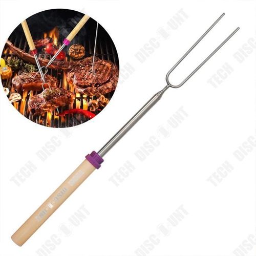 Td® Fourchette Télescopique En Acier Inoxydable Pour Barbecue Extérieur Poignée En Bois En Forme De U Bâtons Bbq Bâtons Bbq