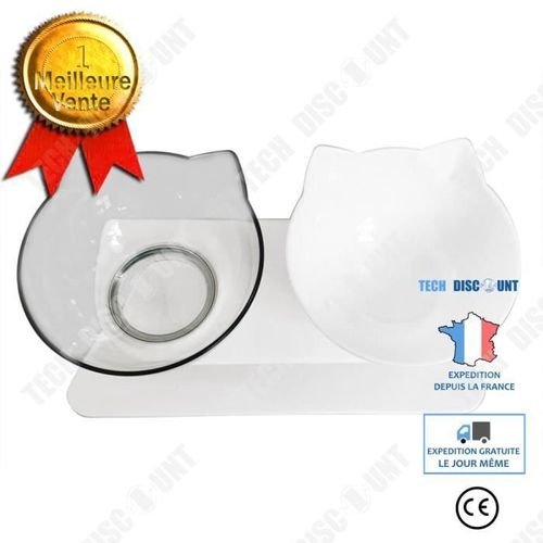 Td® Bol Pour Chat Bassin De Nourriture Pour Chat Oblique Bol Pour Animaux De Compagnie Protège La Colonne Cervicale-Blanc À Travers