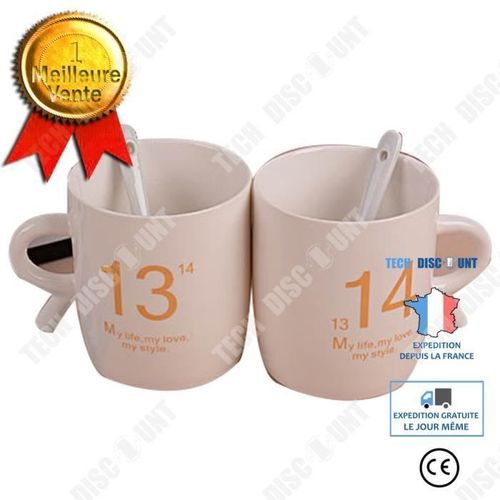 Td® 1314 Marque Couple Tasse À Eau En Céramique Double Tasse Avec Cuillère Tasse Européenne Boutique Anniversaire Couple Cadeau