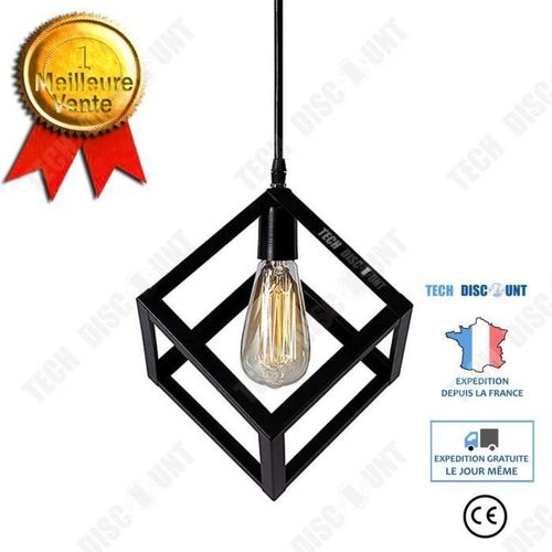 Td® Lustre Rétro En Fer Forgé Noir Lustre De Restaurant Lampes À Vent Industrielles En Métal Cube À Tête Unique Créatives