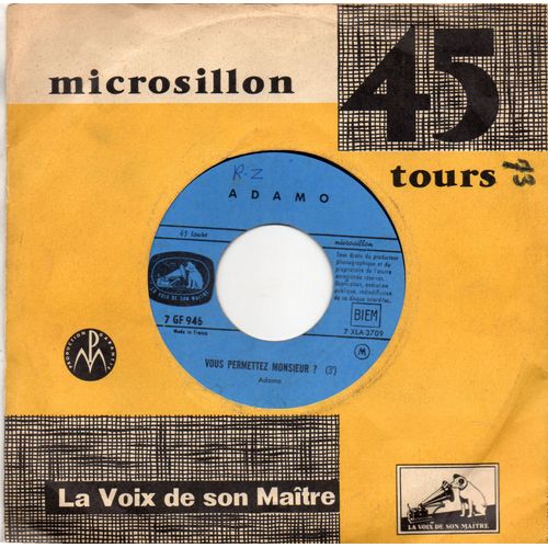 45 Tours De Adamo - Vous Permettez Monsieur -Dans Le Vert De Tes Yeux - La Voix De Son Maître 7gh946