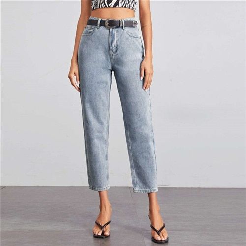 SHEIN lavage léger carotte petit ami jean sans ceinture taille haute veste  pour homme Long Denim pantalon dames Jeans décontractés | Rakuten