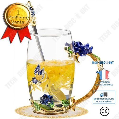 Tasse À Eau En Émail Rose Td® 350ml Fleur En Verre Résistant Aux Hautes Températures