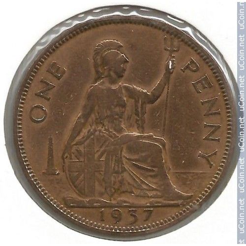 Angleterre - Grande Bretagne - Royaume Uni = Pièce De Monnaie De Collection En Bronze = One Penny - George V I - Année 1937