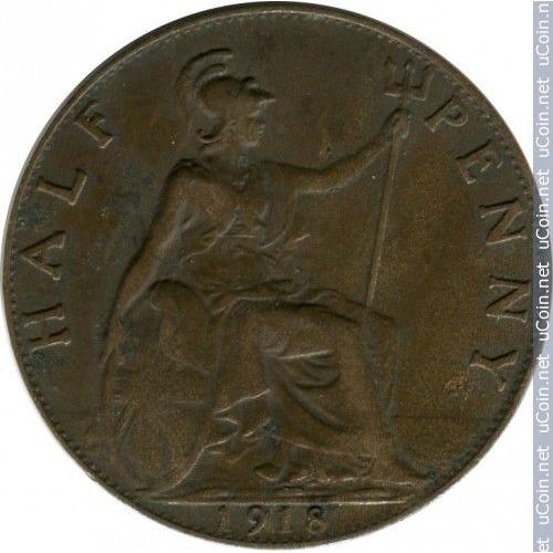 Angleterre - Grande Bretagne - Royaume Uni = Pièce De Monnaie De Collection En Bronze = Half ( 1/2 ) Penny - George V - Année 1918