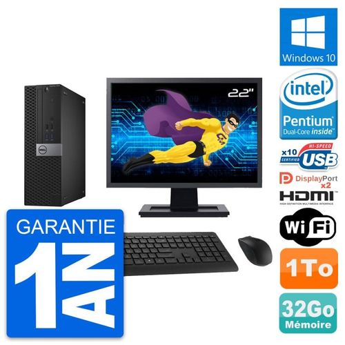 PC Dell 7040 SFF Ecran 22" Intel G4400 RAM 32Go Disque 1To HDMI Windows 10 Wifi