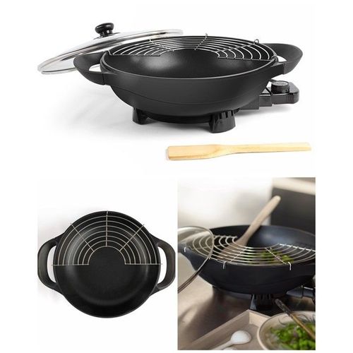 Wok Électrique Noir 1500w Revêtement Antiadhésif Contenance 4 L 33,5 Cm