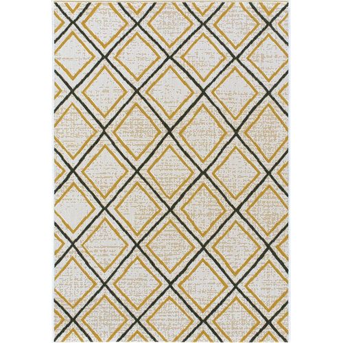 Tapis D'extérieur Ou De Salon - Motifs Losanges - Jaune Et Noir Decoweb.Com - 140 X 200 Cm