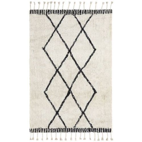Tapis Style Berbère Avec Franges - Tribal Blanc Cassé Decoweb.Com - 120 X 160 Cm