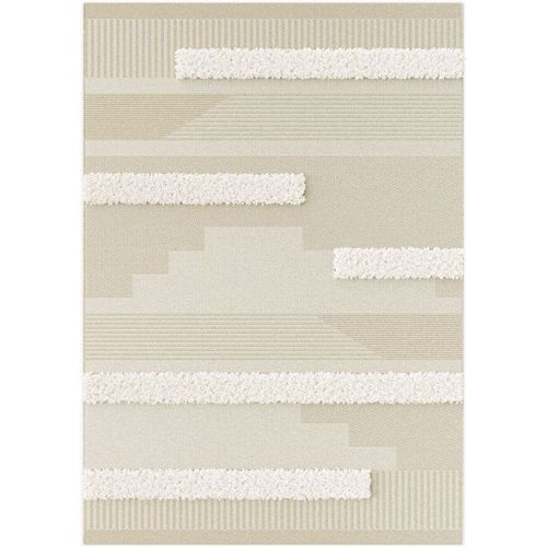 Tapis En Relief Géométrique - Salvador - Lignes Écru Et Beige Naturel Decoweb.Com - 120 X 170 Cm