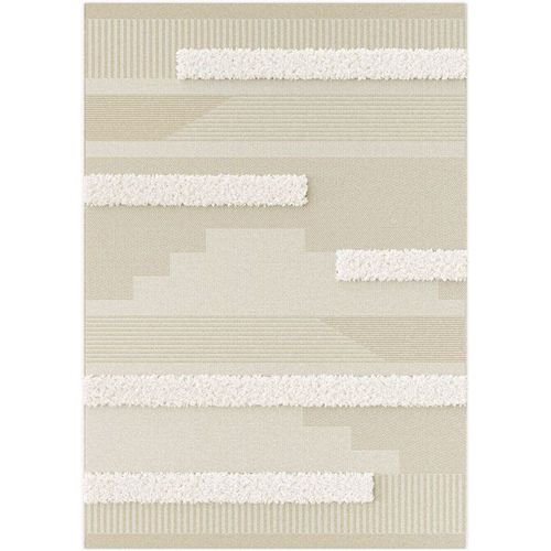 Tapis En Relief Géométrique - Salvador - Lignes Écru Et Beige Naturel Decoweb.Com - 80 X 150 Cm