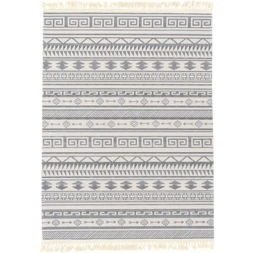 Tapis En Coton Blanc ? Franges - Azt?Que - Motifs Gris Decoweb.Com - 120 X 160 Cm
