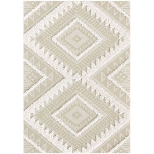 Tapis En Relief Géométrique - Salvador - Losanges Écru Et Beige Naturel Decoweb.Com - 80 X 150 Cm