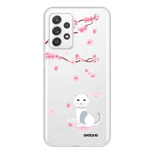 Coque Samsung Galaxy A72 360 Intégrale Transparente Chat Et Fleurs Tendance Evetane.