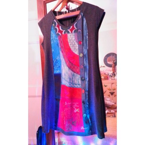 Robe Grise Motifs Colorés 40 L Desigual.