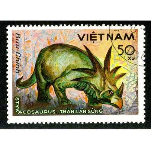 Timbre Oblitéré Viet Nam, Buu Chinh, Styracosaurus - Than Lan Sung , 50 Xu