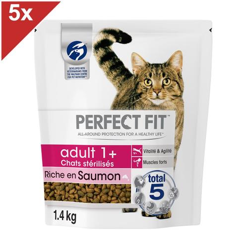 Perfect Fit Croquettes Riches En Saumon Pour Chat Adulte Stérilisé 5x1,4kg