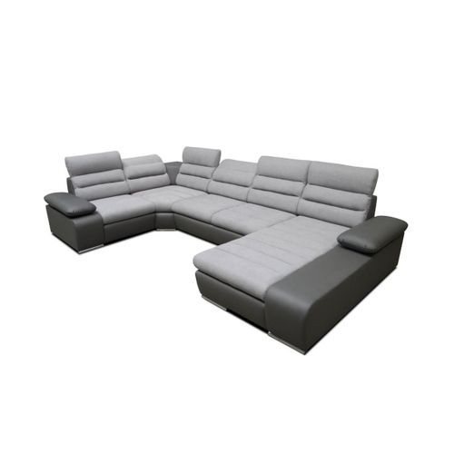 Canapé D'angle Panoramique Convertible En Tissu Et Simili Boileau - Bicolore Gris/Anthracite - Angle Droit