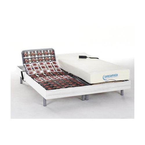 Lit Électrique Relaxation Tout Plots Matelas Mémoire De Forme Hesiode Iii De Dreamea - Moteurs Okin - Blanc - 2 X 80 X 200 Cm