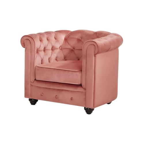 Fauteuil Chesterfield - Velours Rose Pastel