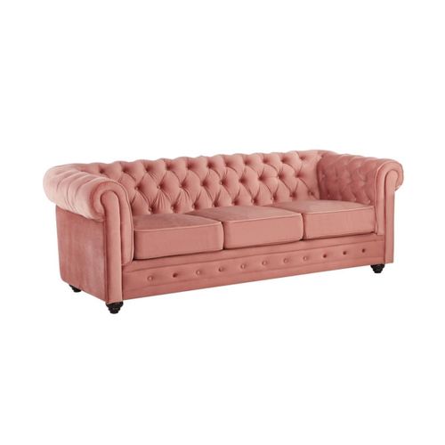 Canapé 3 Places Chesterfield - Velours Rose Pastel