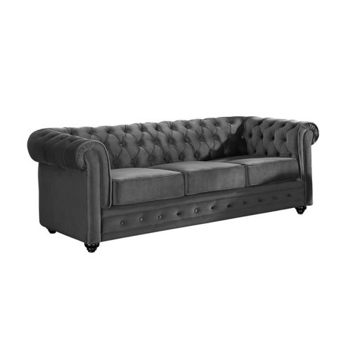 Canapé 3 Places Chesterfield - Velours Anthracite