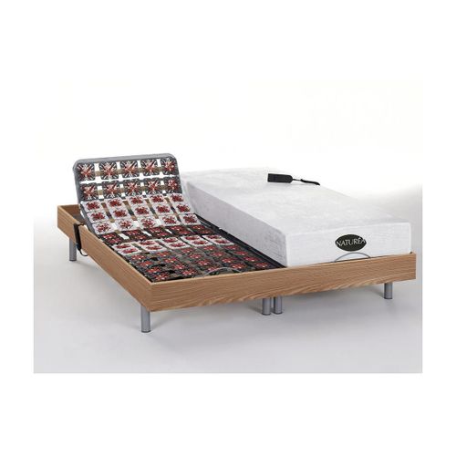 Lit Électrique Relaxation Tout Plots Matelas Mémoire De Forme Et Bambou Lysis Iii De Naturea - Moteurs Okin - 2 X 80 X 200 Cm - Chêne Naturel