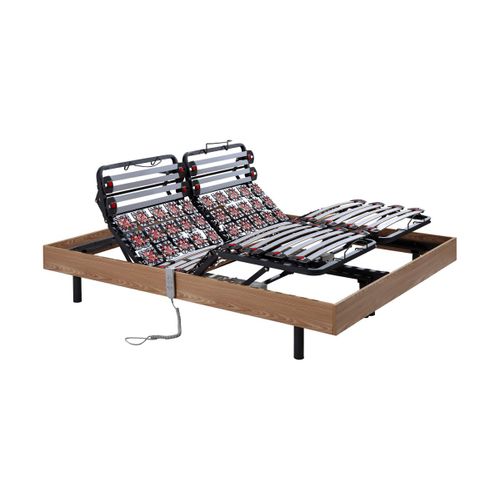 Sommier Électrique De Relaxation Lattes Et 2x25 Plots Déco Bois Chêne Naturel De Dreamea - 2 X 80 X 200 Cm - Moteurs Okin