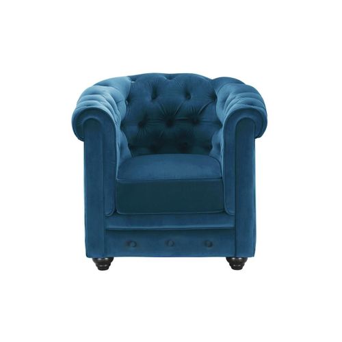Fauteuil Chesterfield - Velours Bleu Canard