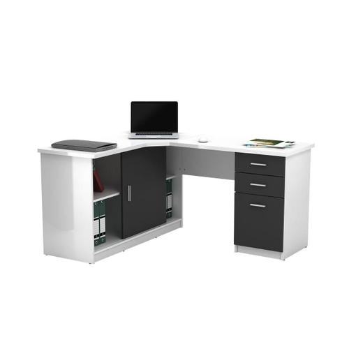 Bureau D'angle Norwy - 2 Portes & 2 Tiroirs - Blanc & Gris