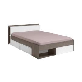 Vente-Unique - Lit avec tête de lit rangements et tiroirs - 140 x