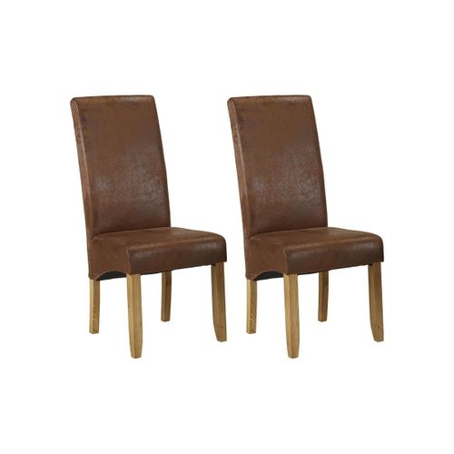 Lot De 2 Chaises Santos - Microfibre Aspect Cuir Vieilli - Pieds Bois Clair