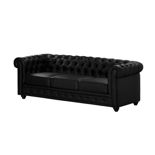 Canapé 3 Places En Simili Chesterfield - Noir