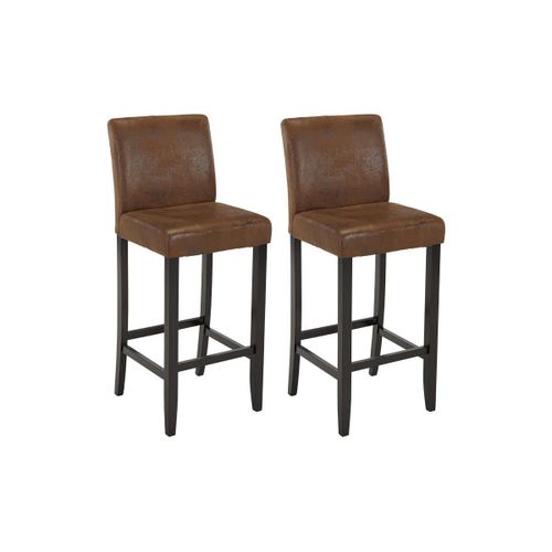 Lot De 2 Tabourets De Bar Santos - Microfibre Aspect Cuir Vieilli - Pieds Bois Foncé