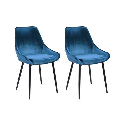 Lot De 2 Chaises - Velours Et Métal Noir - Bleu Nuit - Masurie