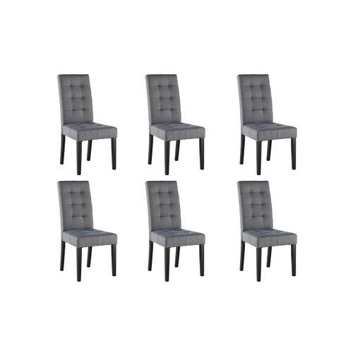 Lot De 6 Chaises Villosa - Tissu Gris & Pieds Bois Noir