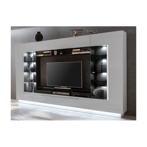 Mur Tv Blake Avec Rangements - Leds - Mdf - Blanc