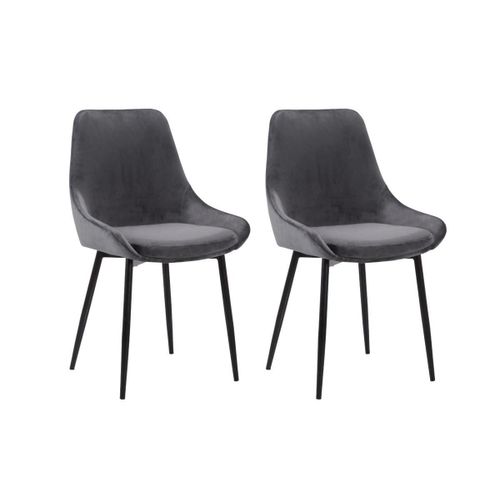 Lot De 2 Chaises - Velours Et Métal Noir - Anthracite - Masurie
