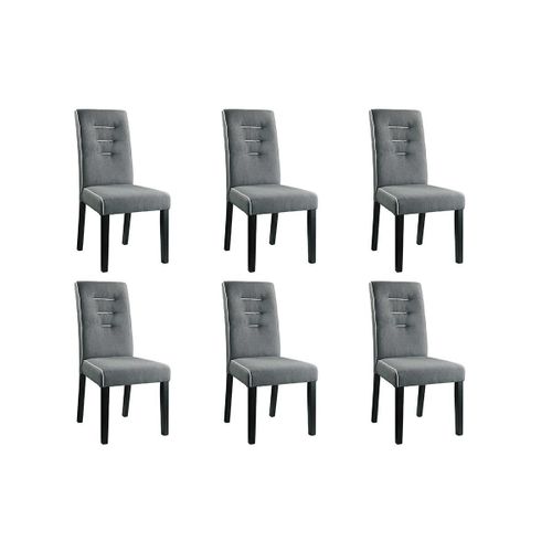 Lot De 6 Chaises Gabelle - Tissu & Pieds Hévéa - Gris
