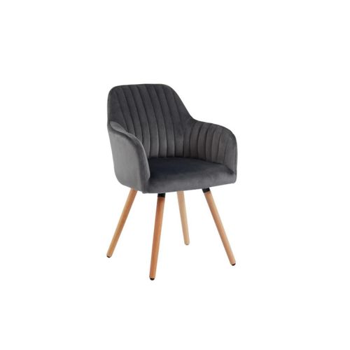 Chaise Avec Accoudoirs - Velours Et Métal Effet Bois - Gris - Eleana