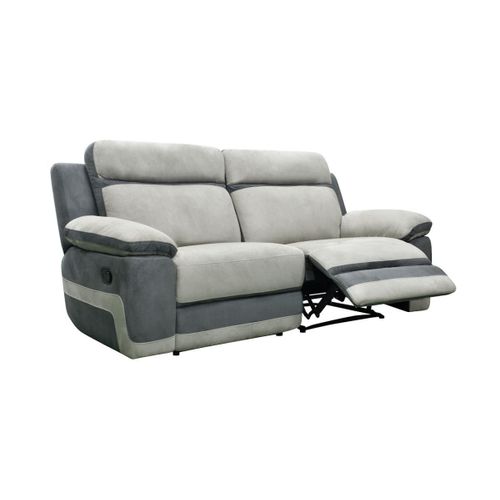 Canapé 3 Places Relax Manuel En Microfibre Gris Clair Et Bandes Anthracites Talca