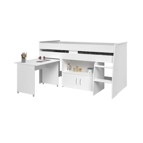 Lit Combiné Marcelle - Avec Bureau Et Rangements - 90 X 200 Cm - Blanc