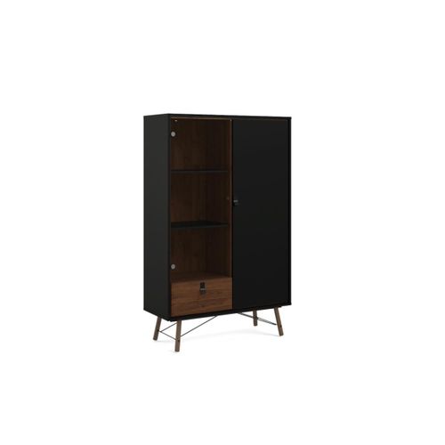 Vitrine Fureso - 2 Portes & 1 Tiroir - Coloris : Noyer & Anthracite