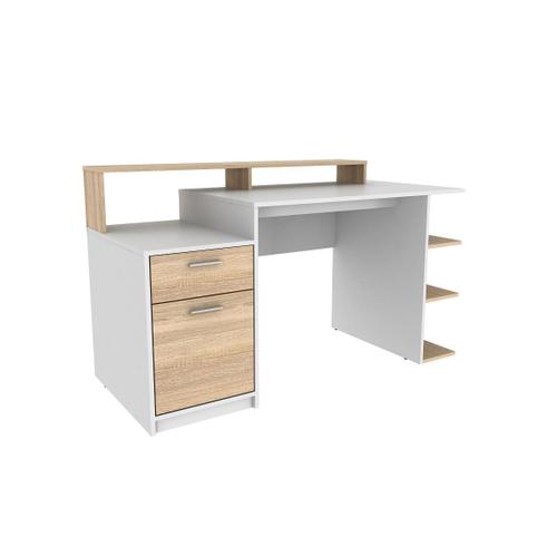 Bureau Avec Rangements Zacharie - Blanc Et Chêne