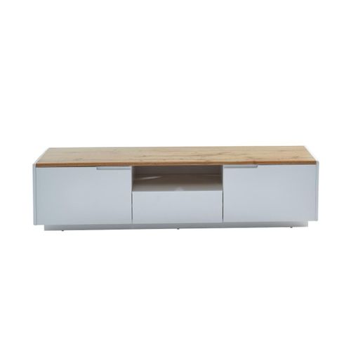 Meuble Tv Amani - 2 Portes & 1 Tiroir - Mdf - Coloris: Blanc Laqué Et Chêne