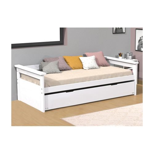 Lit Gigogne Banquette Alfonso - 90x190cm - Mdf Et Sapin - Blanc