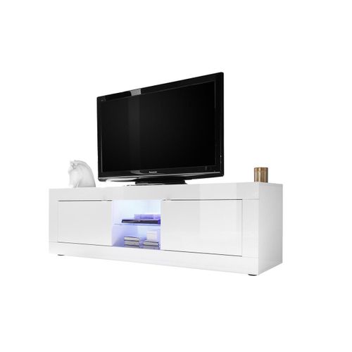 Meuble Tv Comete - Leds - 2 Portes - Blanc Laqué