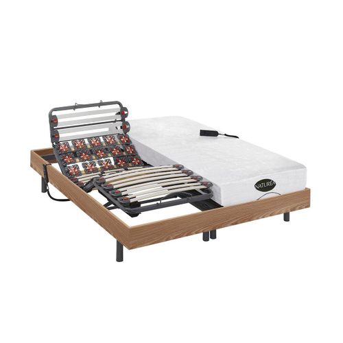 Lit Électrique Relaxation Lattes Et Plots Matelas Mémoire De Forme Et Bambou Damysos De Naturea - Moteurs Okin - 2 X 80 X 200 Cm - Chêne